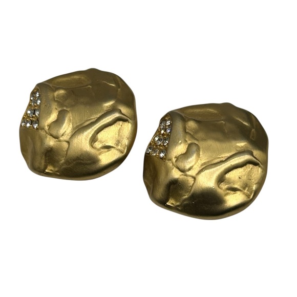Vintage KJL Kenneth Lane Matte Gold Modernist Earrings - Picture 3 of 6